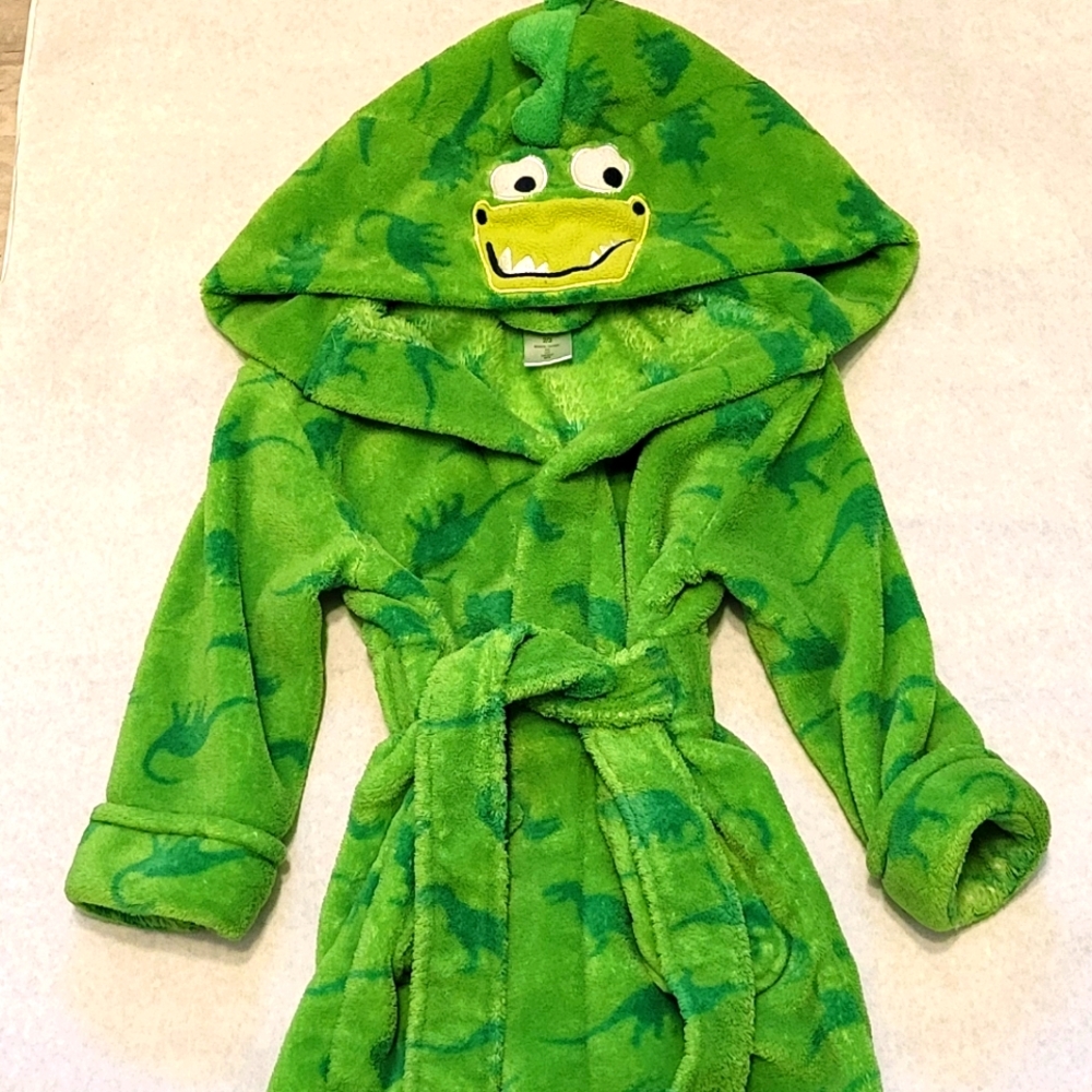 Green dinosaur plush hooded robe